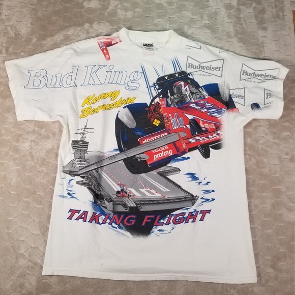 VTG NHRA Kenny Bernstein Bud King Aircraft Carrier AOP Shirt Sz XL 1997 WORN